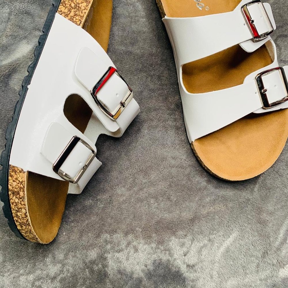 Women's White SlideBuckle T-Strap Platform Sandals - Picture 8 of 15